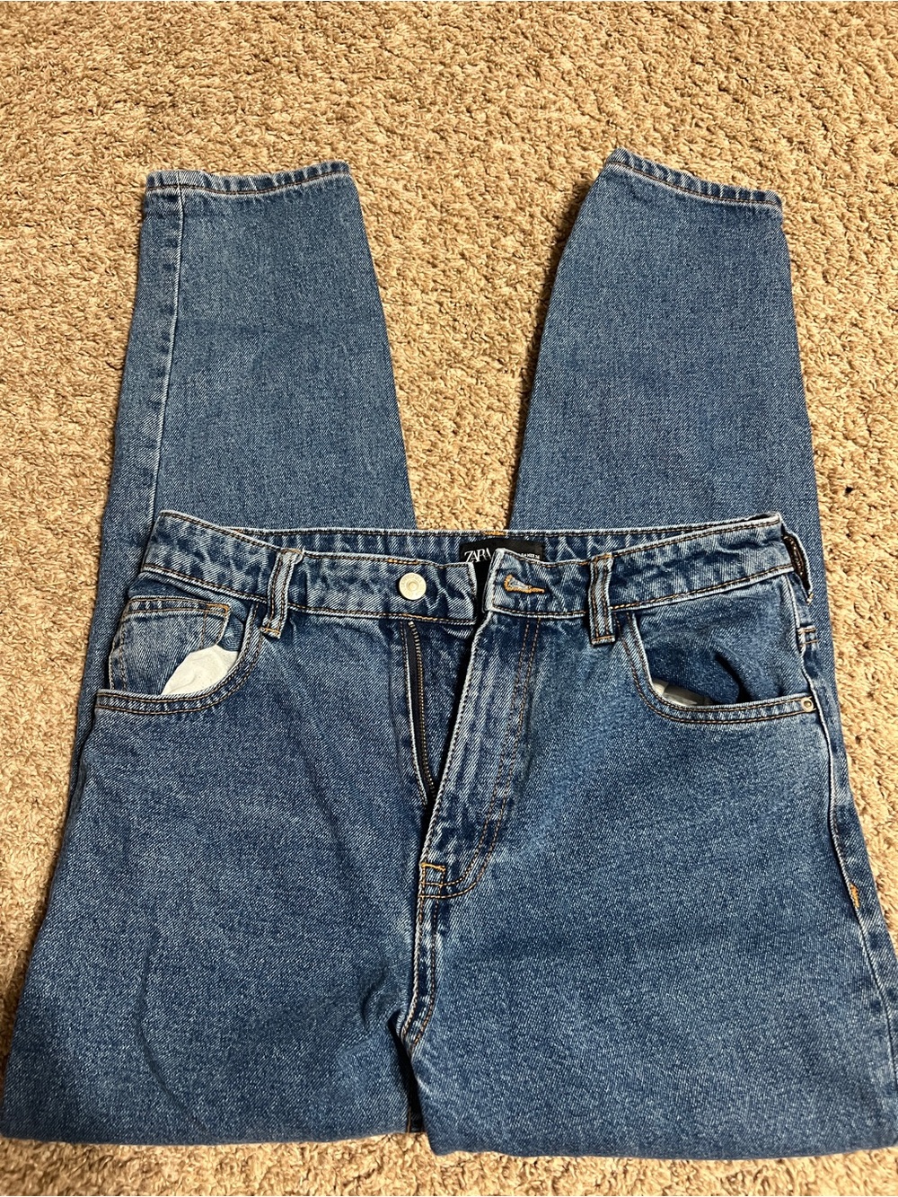 Zara Light Blue Distressed High-Rise Jeans